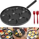 Aluminum Egg Frying Pan - 7 Mold Nonstick Crepe Cooker for Breakfast Omelets With Spatula and Brush - Easy to Clean