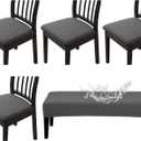 CALBODE Waterproof Seat Covers for Dining Room Chairs Set of 4 with Stretch Bench Slipcover Jacquard Chair Covers Removable Washable Kitchen Chair Seat Cushion Protector(Dark Gray, 5 PCS)