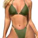MIKETAI Sexy Bikinis for Women 2 Piece Bikini Spaghetti Strap Swimsuits Solid Color Bathing Swimwear Triangle Bathing Suit (Green, M)