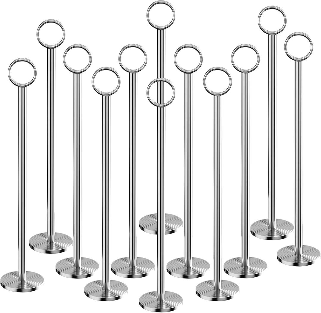 Urban Deco 12PK Table Number Holders Place Card Holders 12 Inch Table Card Holders Steel Card Holders for Photos, Food Signs, Memo Notes, Weddings, Restaurants, Birthdays (Silver)