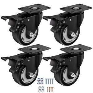 ASHGOOB 3" Heavy Duty Plate Casters, 1000 Lbs Dual Brake - Set of 24