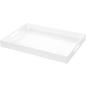 White Rectangular 14x20 Inches Acrylic Ottoman Tray Decorative Serving Tray with Cutout Handles Organizer Tray on Coffee Table Countertop Big Breakfast Bed Tray Living Room Appetizer Serving Food