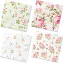 40Pcs Floral Napkins-Spring Disposable Paper Napkins Vintage Rose Floral Decoration One Napkin with 4Patterns for Garden Spring Tea Party