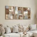 Large Abstract Framed Wall Art - Natural Float Framed Canvas Pictures Wall Art Prints for Living Room Decor Rustic Artwork Brown for Bedroom Kitchen Home Office Decoration 48" X 24" Set of 3, 16" X 24" X 3pieces Framed