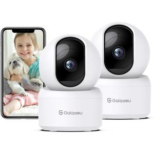 GALAYOU Indoor Security Camera 2K, 360 Degree 2.4G WiFi Home Security for Baby/Pet/Elder/Nanny with Night Vision, 24/7 SD Card Storage, Works with Alexa and Google Assistant G2-2Pack (2 Count (Pack of 1))