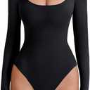 Avidlove Bodysuits for Women Long Sleeve Body Suits Womens Scoop Neck Bodysuit Double Lined Tops (Small, Black)