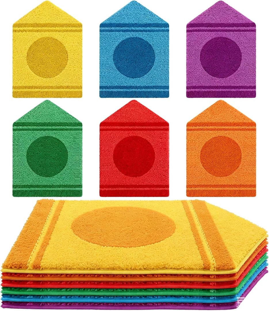Tinideya 12 Pcs Kids Crayon Classroom Rugs Elementary Seating Mats 14x17''