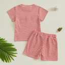 Fuethsuy Baseball Toddler Baby Boy Girl Clothes Striped Short Sleeve T-shirt Tops Elastic Waist Shorts Set 2Pcs Summer Outfit (Red, 18-24 Months)