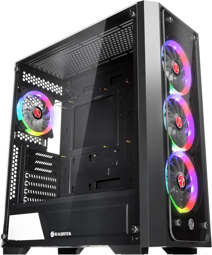 RAIJINTEK PONOS TG4, Mid-Tower PC Case, with Tempered Glass (Front & Side), EEB M/B, Comes with 4pcs 12025 ARGB Fans, Compatible with Max. 390mm VGA Card, USB3.0 and Magnetic Dust Filters