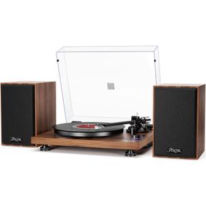 FEKTIK Record Player with Magnetic Cartridge, Bluetooth Belt Drive Vinyl Turntable High Fidelity System with 36 Watt Bookshelf Speakers, Built-in Phono Preamp, USB Recording and Auto Stop