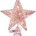 Emopeak 20 LED Christmas Tree Topper, 8 x 10 Inch Indoor Iron Art Star Treetop Light, Two Modes (Keep Light ON/Flash) (Pink, 8"/20CM)