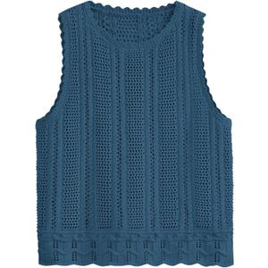 KIRUNDO Beach Vacation Clothes for Women Spring Summer Crochet Sweater Vest Tank Tops Cover Ups Resort Cruise Outfits 2026 (Blue, M)