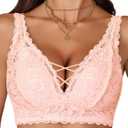 Avidlove Bralettes for Women Lace Bralette Non Padded Longline Bra V Neck Criss Cross Sexy Bras (M, Light Pink)