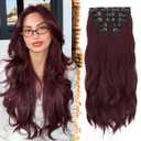 BARSDAR Dark Burgundy Clip in Hair Extensions - 20 Inch Loose Wavy Clip in Hair Extensions for Women, 5 PCS Layered Red Extension Lace Weft Voluminous Soft Synthetic Burgundy Hairpieces