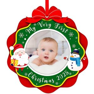 SICOHOME Babys First Christmas Ornament 2025 - My Very First Christmas Picture Frame Ornament Acrylic Newborn Baby 1st Christmas Ornament Photo Frame Girl Boy for Son Daughter Grandson Granddaughter