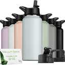 SipX™ Triple-Insulated Stainless Steel Water Bottle 32oz. With 3 Lids, BPA-Free Reusable Insulated Water Bottle Keeps Cold 24 Hours, Metal Water Bottle Made Of Sustainable Material For Hiking & Biking White