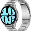 Anlinser No Gap Bands Compatible with Samsung Galaxy Watch 7/6/5/4/FE Band 44mm 40mm/Watch 6 Classic Band 47mm 43mm/Watch 5 Pro 45mm/Watch 4 Classic, 20mm Metal Strap for Women Men, Silver