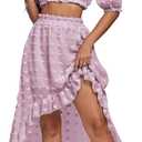 LYANER Women's 2 Piece Outfit Dress Off Shoulder Crop Top High Waist Ruffle Midi Skirt Set, XS Dusty Pink