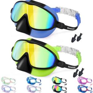 Vvinca Swim Goggles with Nose Cover, 2 Pack Wide View Diving Mask Anti-Fog UV No Leak Toddlers Swimming Goggles for Kids 3-15