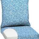 Arden Outdoor Foam Deep Seat Cushion Set, 24 in x 24 in, Weather-Proof, Rain-Proof, Fade Resistant Patio Cushion, Bottom and Back Cushion for Chair, Sofa, and Couch Amalfi Blue Tile
