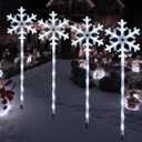 Solar Christmas Pathway Lights Outdoor Decorations, Solar Powered Snowflake Lights, Waterproof Xms Garden Stake Lights Outdoor Christmas Decorations for Patio Yard Porch Lawn, 4 Pack(White)