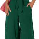PRETTYGARDEN Women's Summer 2 Piece Outfits 2026 Cap Sleeve V Neck Belted Crop Tops Wide Leg Pant Sets Casual Tracksuit (Large, Solid Dark Green)