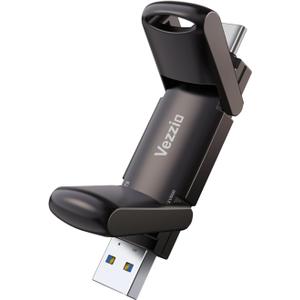 256GB Dual USB C Flash Drive,Vezzio External SSD Up to 1000MB/s 2-in-1 Type C + USB 3.2 Memory Stick, Thumb Drive Compatible with iPhone 15/16/17 Series/Android Phone/MacBook/Audio/Windows