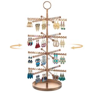 MODOWEY 4 Tier Metal Rotating Earring Holder Organizer Stand Adjustable Display Tree for Women, 384 Holes and Grooves Rack Tower for Pierced Dangle, Large Capacity Space-Saving Jewelry Hanger, Bronze