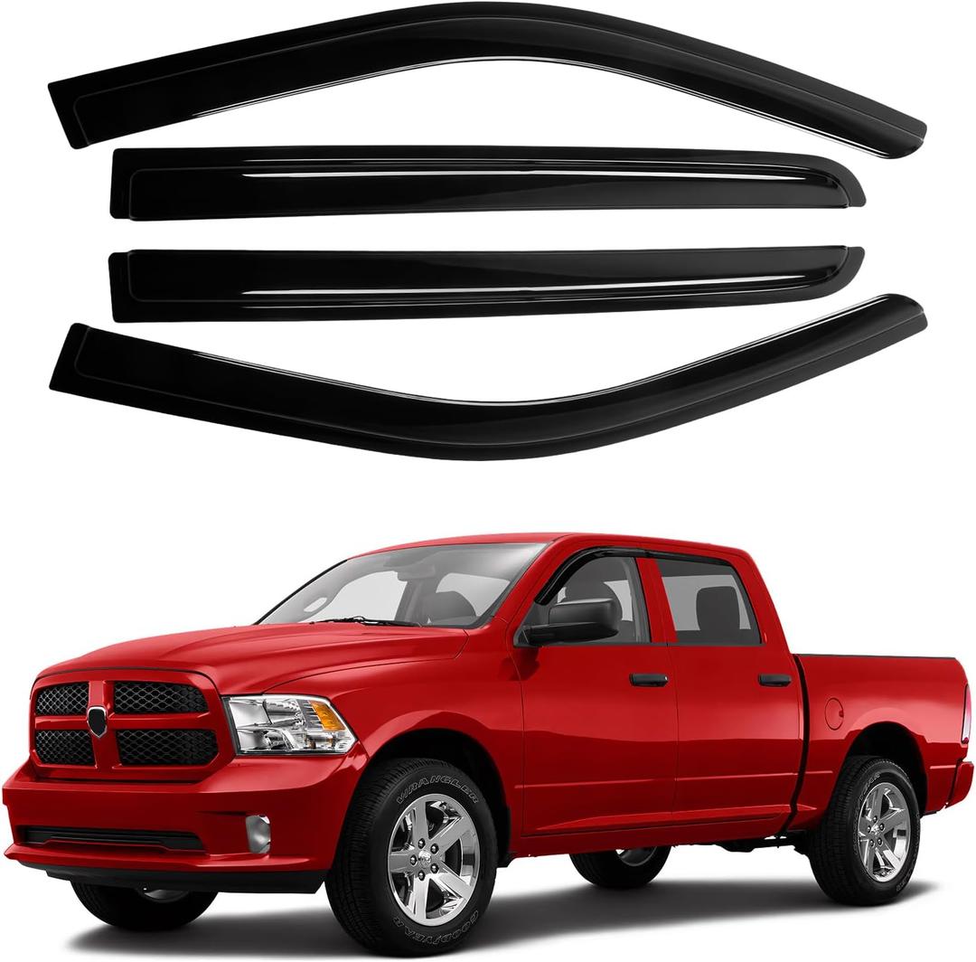 Canvcle Window Visors Rain Guards for Dodge Ram 1500 Crew Cab 2009-2018/Ram 2500&3500 Crew Cab & Mega Cab 2010-2026/Ram 1500 Classic Crew Cab 2019-2024, Tape-On Side Window Deflectors Vent Visors 4PCS