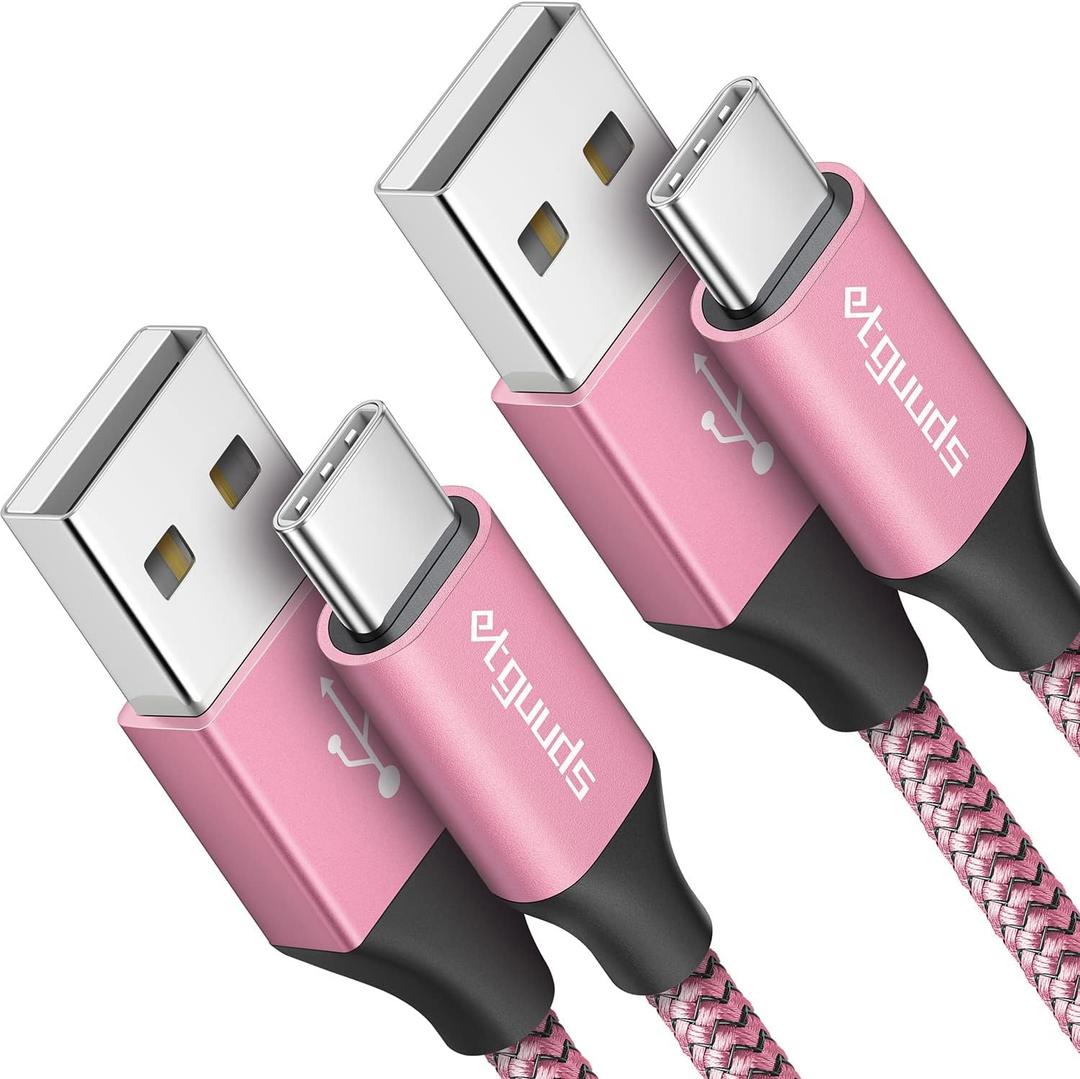 etguuds USB to USB C Cable 2ft, 2-Pack USB A to Type C Charger Cord Fast Charging for Samsung Galaxy A17 A16 A15 A26 A36 A56, S25 S24 S23 S22 S21 S20 S10 Note 20, for iPhone 17 16 15, Moto, Pink