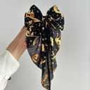 2 x Halloween Black Hair Bow Clips Halloween Pumpkin Hair Accessories Long Tail Bows Big Hair Clips Gold Witch Pumpkin Design Hair Barrettes Fall Hallowee Hairstyle Decorations for Women Girls, 1Pcs