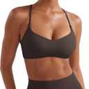 YEOREO CoreFlex Y Back Sports Bras for Women Padded Racerback Bra Paisely Light Impact Adjustable Straps Gym Workout Tops (Brown, L)