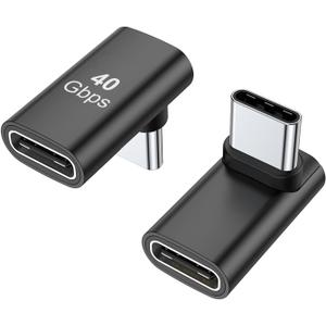 AreMe 90 Degree USB-C Male to Female Adapter, 2 Pack Right Angle 100W Type-C Adapter Extender for Steam Deck, ROG Ally, Switch, Notebook Computers, Tablet and Mobile Phones (Black)