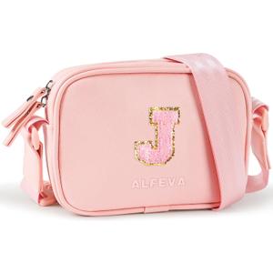 Initial Crossbody Purse Small Leather Sling Bag, Personalized Birthday & Mother's Day Gifts for Mom, Pink Travel Purse (Letter J)