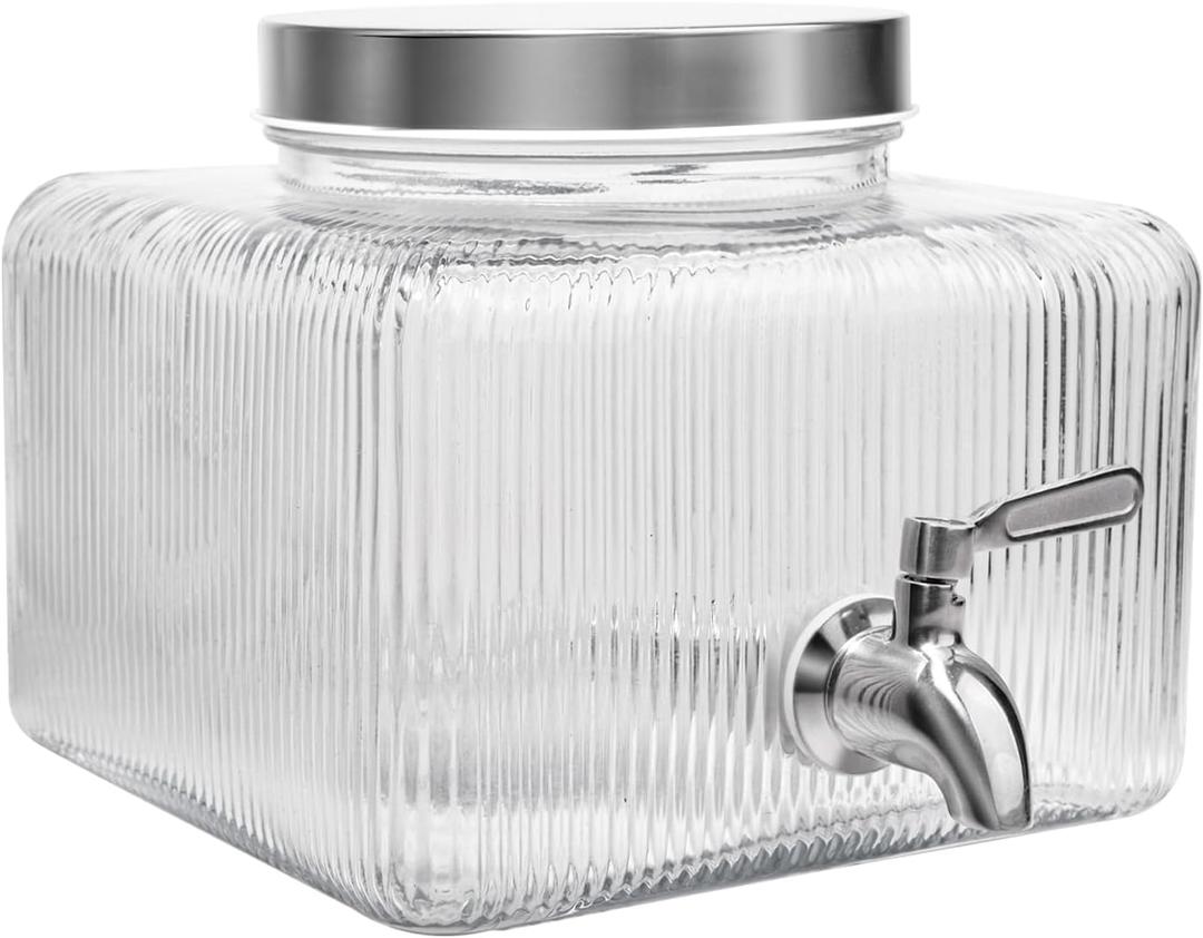 Einfache Glass Drink Dispenser for Fridge - Beverage Dispenser with Stainless Steel Spigot,Glass Water Lemonade Dispensers for Juice,Parties