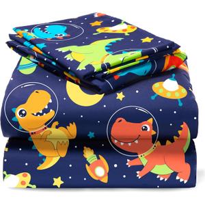 Joiedomi Kids Full Sheet Set Space Dinosaur  4 Piece Soft Microfiber Bed Sheets  Deep Pocket Wrinkle Free, Cozy Toddler Bedding Set, Fade Resistant Breathable for Boys Girls Teens