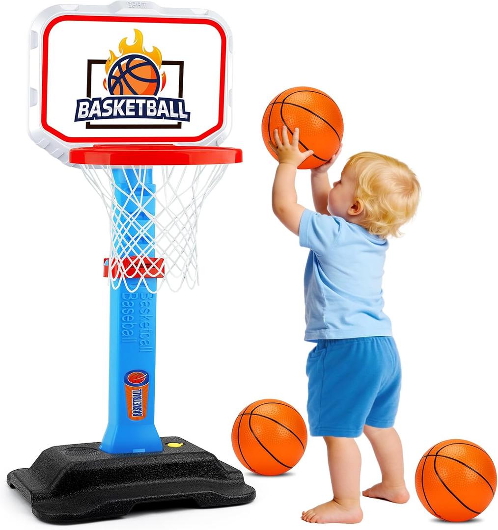 Toddler Basketball Hoop for Kids 1-3, Mini Adjustable Basketball Hoops Indoor with Balls Outdoor Pool Basketball Goal Sports Play Toys for 1 2 3 year old Baby Boys Girls First Birthday Gifts Age 1-2-3