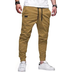 JMIERR Mens Casual Joggers Pants - Cotton Drawstring Chino Cargo Pants Hiking Outdoor Twill Track Jogging Sweatpants Pants (Medium, Dark Khaki)