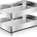 Herogo Rectangle Cake Pan Set of 2, 12 x 9 x 2 Inch Stainless Steel Baking Pan for Oven, Lasagna Brownies Casseroles Cakes Bakeware, Dishwasher Safe (Silver)