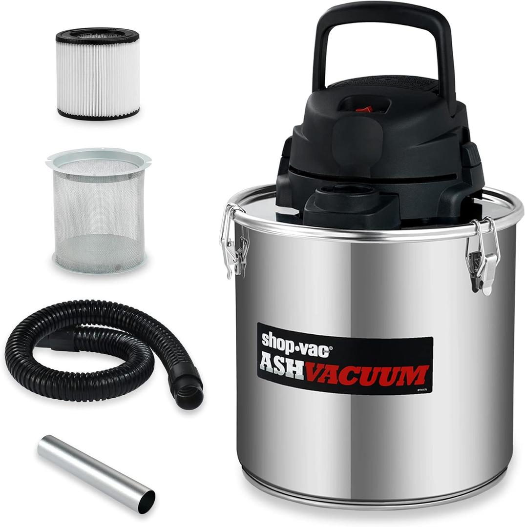 Shop-Vac 4 Gallon 2.0 Peak HP Ash Vacuum, 7.0 Amps Ash Vac Cleaner with HEPA Filter, Hose and Accessories for Fireplaces, Wood Stoves, Pellet Stoves and BBQ Grills. 4040988