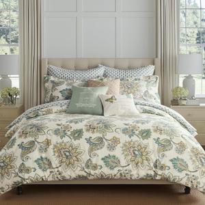Levtex Home - Grey Palladium Comforter Set - King Comforter (106x94in.) + Two King Pillow Cases (36x20in.) - Paisley - Green, Yellow, Grey, Blue and White - Cotton