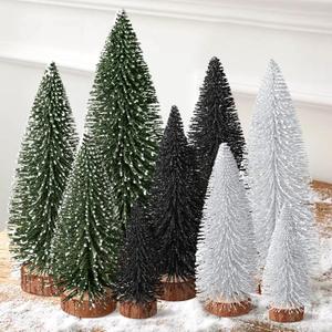 9Pcs Mini Christmas Trees Christmas Decor Artificial Christmas Decorations with 4 Sizes, Christmas Tree Bottle Brush Trees Christmas Table Decorations (Green Silver Black)
