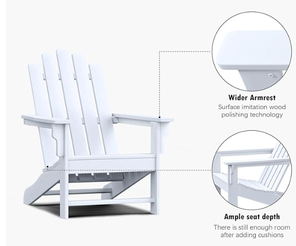 Adirondack Chair, 110°Ergonomics Plastic Extra Tall Adirondack Chairs, HDPE All-Weather Plastic Patio Outdoor Chair, High Foamed Polyethylene Fire Pit Chair Adirondack Chair, 110°Ergonomics Plastic Extra Tall Adirondack Chairs, HDPE All-Weather Plastic Patio Outdoor Chair, High Foamed Polyethylene Fire Pit Chair