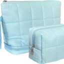 Blue Puffy Puffer Makeup Bag for Purse Small Makeup Pouch Quilted Cosmetic Bag Cute Cotton Toiletry Pouch Bag for Women
