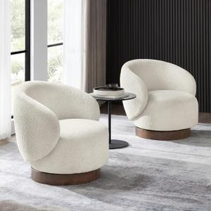 Swivel Accent Chair Round Barrel Armchair Upholstered Performance Fabric for Living Room Bedroom Waiting room, 2 Box, Cream