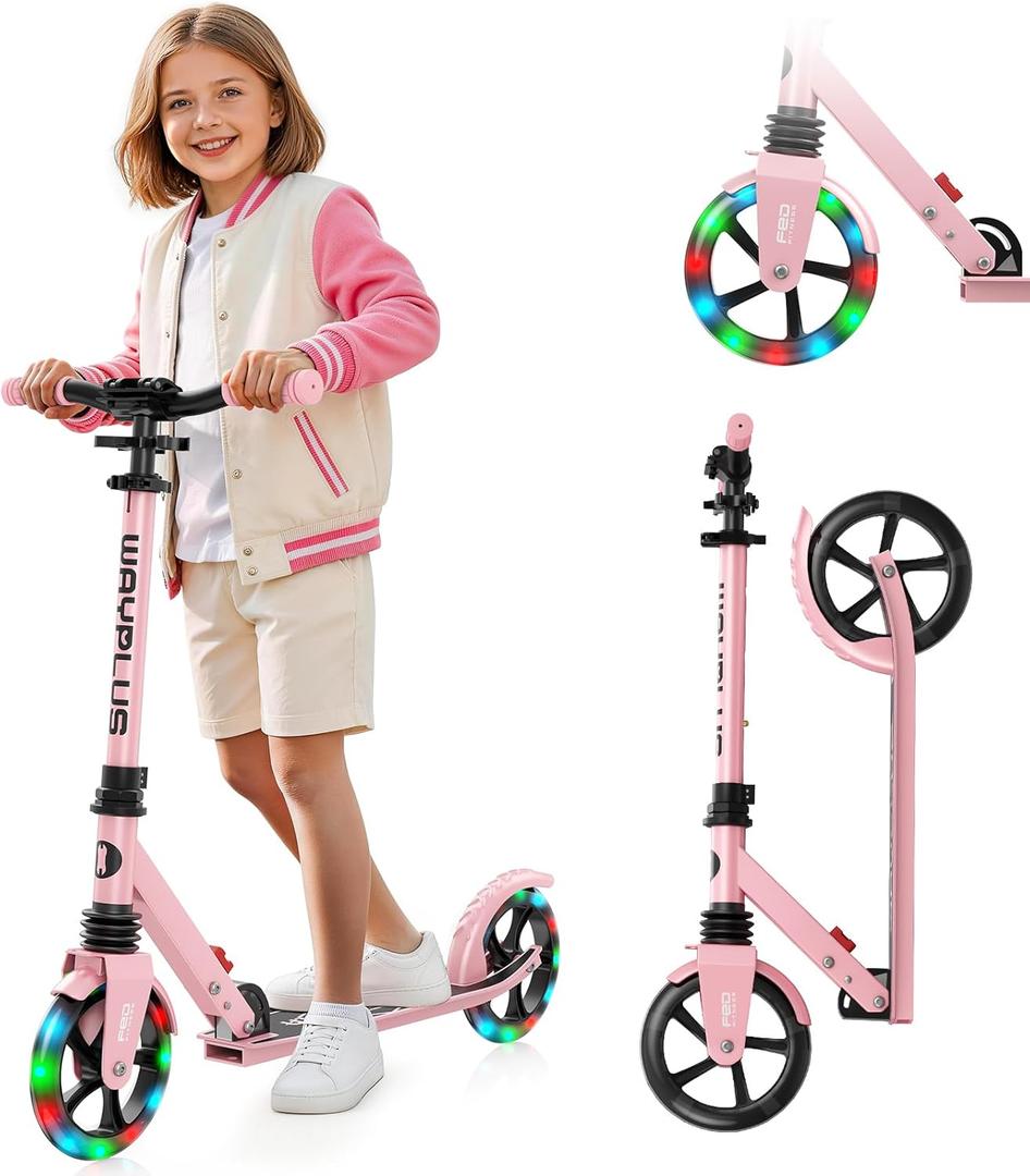 WAYPLUS KS1 Kick Scooter for Ages 6+,Kid, Teens & Adults. Max Load 240 LBS. Foldable, Lightweight, 8IN Big Wheels for Kids, Teen and Adults, 4 Adjustable Levels. Bearing ABEC9 FED Fitness