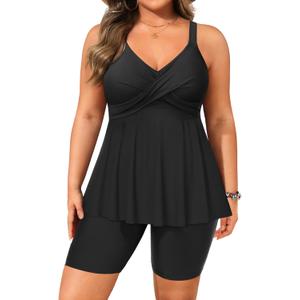 Aqua Eve Plus Size Tankini with Shorts - Two Piece Swimsuit Tummy Control Bathing Suit Flowy Swimwear 2026 (Black), Size 20W 