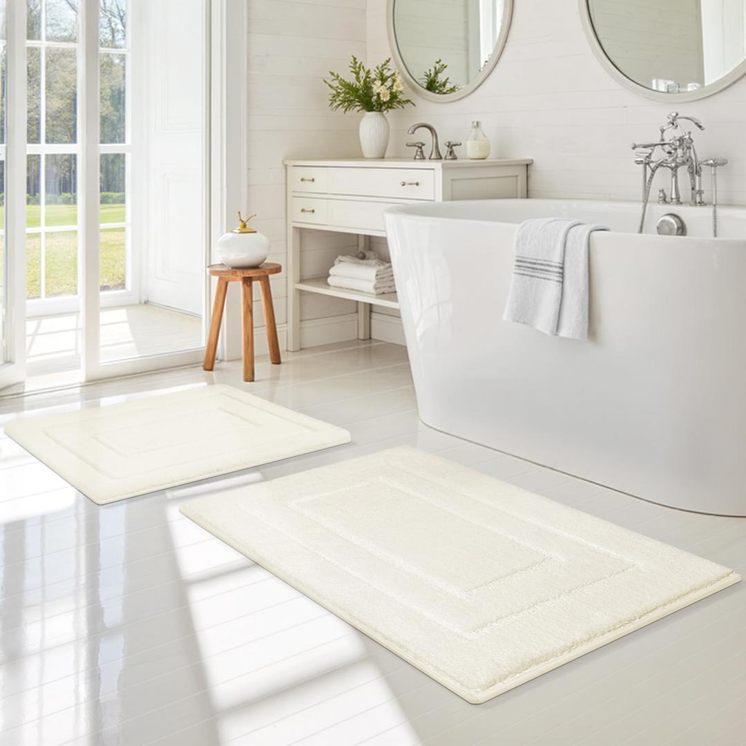 GRANNY SAYS Bathroom Rugs Sets 2 Piece,Soft Bath Mats for Bathroom, Bath Rugs Non Slip Washable, Absorbent Bath Rug for Tub,Shower and Toilet, Bath Mat Set (Cream)