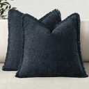 MIULEE Decorative Boho Farmhouse Throw Pillow Covers Pack of 2 Soft Cozy Couch Pillow Covers with Tassels Chenille Accent Pillowcases for Spring Sofa Bed Living Room Home Decor 18x18 Inch Navy Blue
