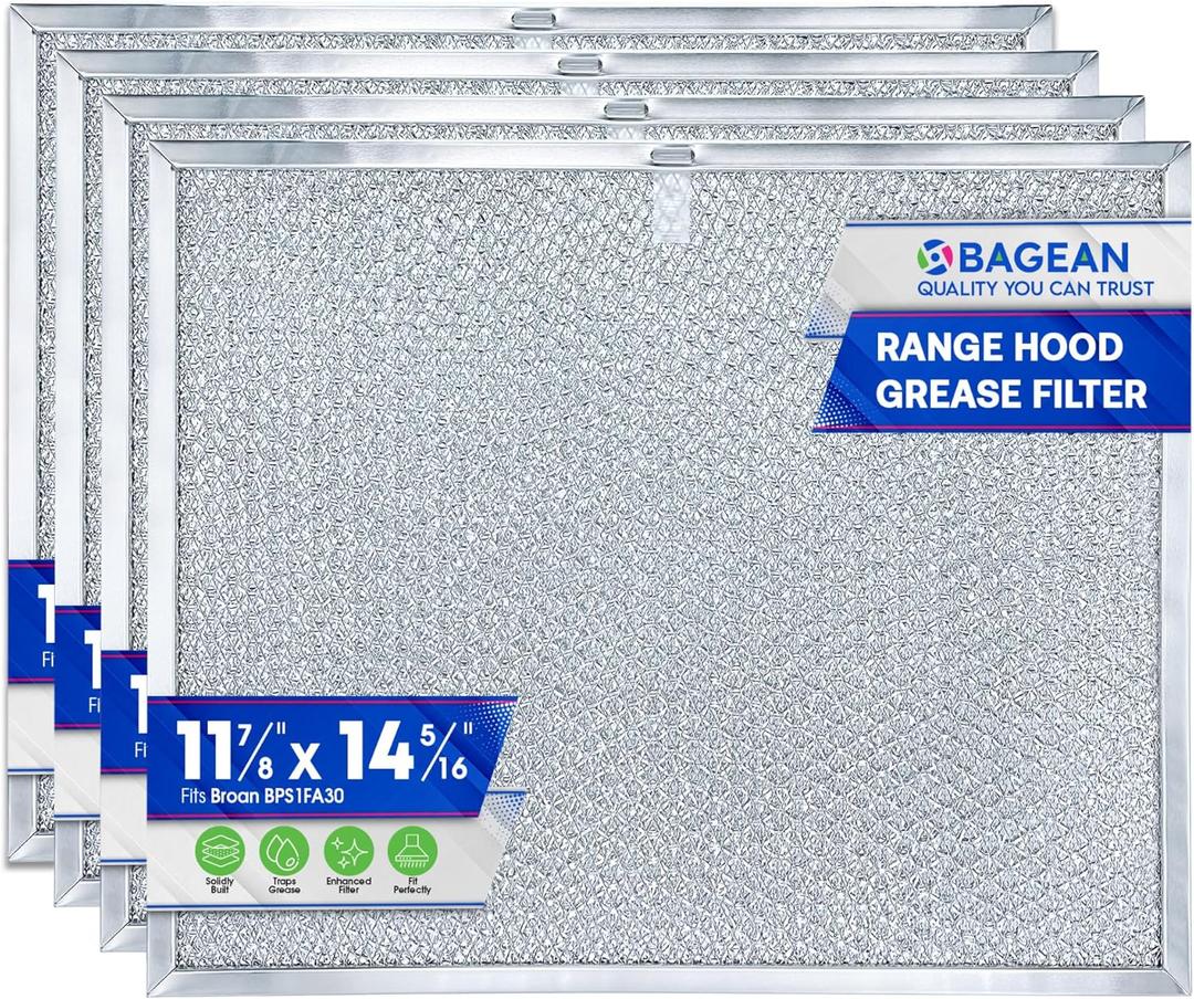 Bagean Stove Hood Vent Filter 11.8" x 14.3" BPS1FA30 - Compatible with NuTone Allure & Broan Range Hood Filter Replacement 99010299 - Fits QS1 QS2 30" Hoods - Blocks Grease & Filters Oven Air (4-Pk)